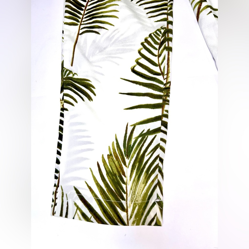 H&M Hawaiian Palm Tree Print Casual Pants - Semi See Thru White & Green Tropical - Picture 4 of 13